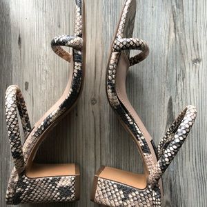 leather strap heel sandals, snake print, Steve Madden